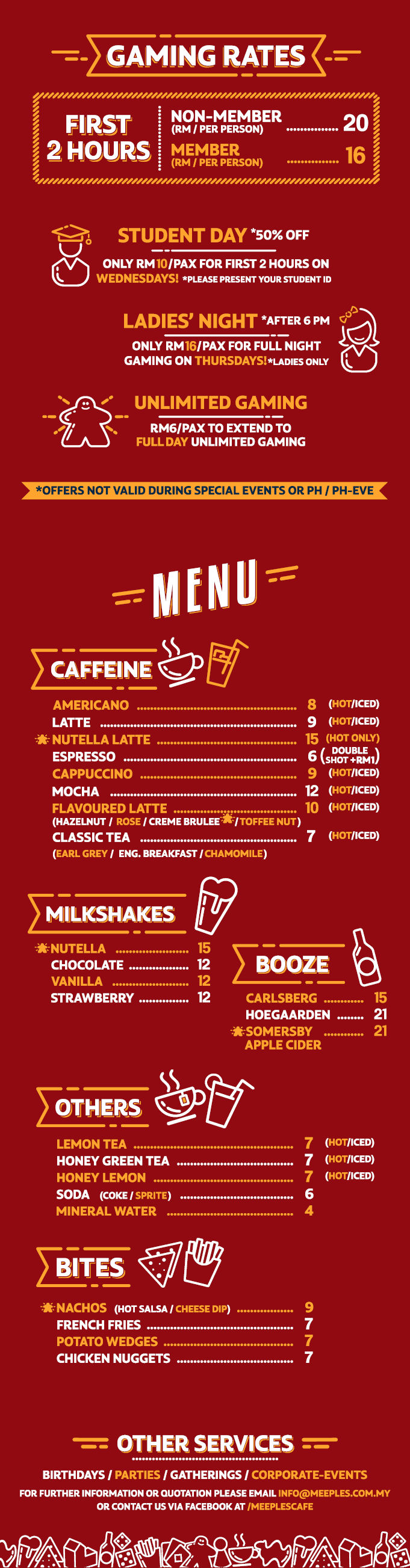 Meeples new cafe menu